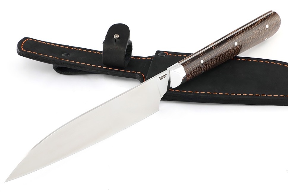 Кухонный нож Сантоку средний кованая сталь 95x18 рукоять венге цельнометаллический