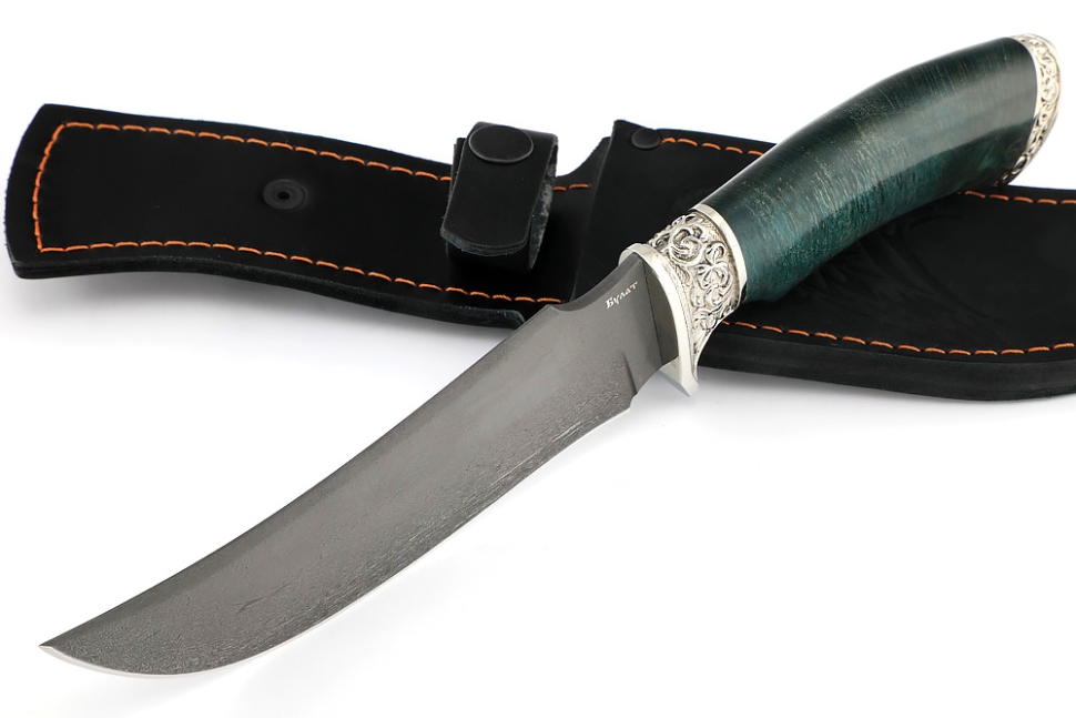 Нож Легион (булат, стабилизированный кап клена бирюзовый, мельхиор)
