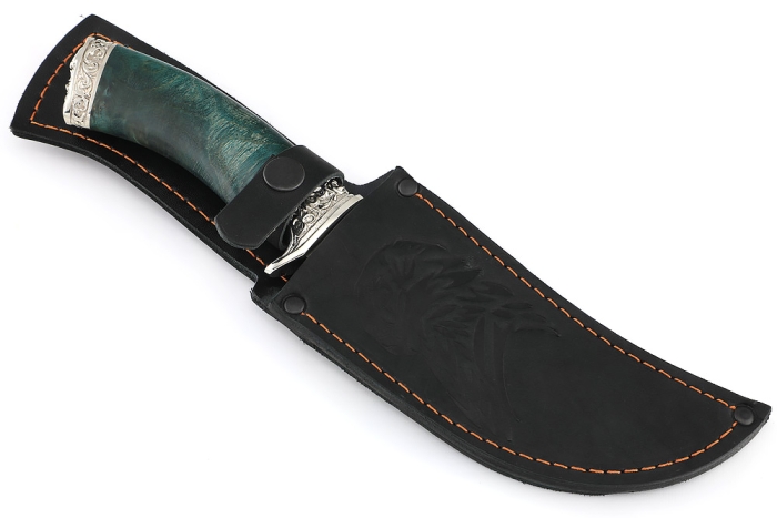 Нож Легион (булат, стабилизированный кап клена бирюзовый, мельхиор)