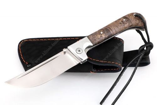 Складной нож Пчак порошковая сталь Elmax рукоять дюраль - коричневая карельская берёза