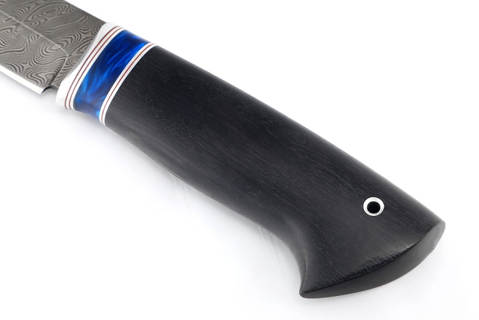 Нож Стрела (дамаск, вставка акрил синий, чёрный граб)