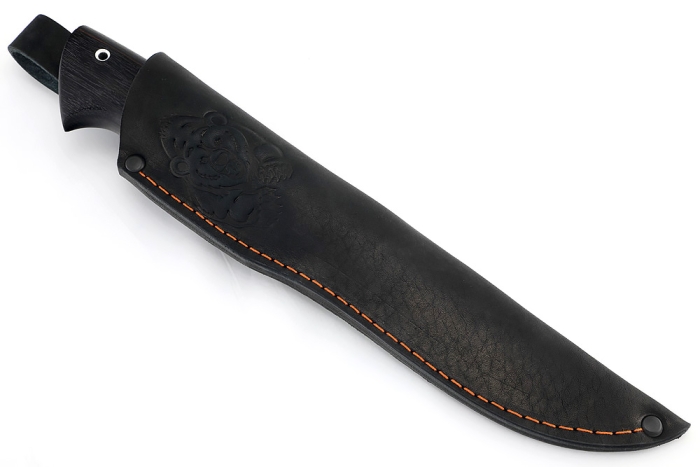 Нож Стрела (дамаск, вставка акрил синий, чёрный граб)