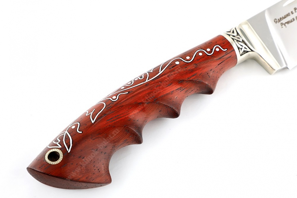 Нож Узбек-2 (х12МФ, падук, резная рукоять, инкрустация) резная рукоять, мозаичная втулка под темляк