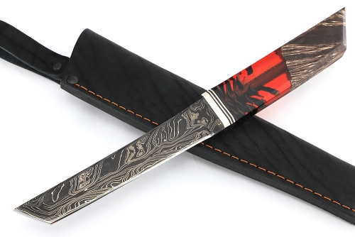 Нож Самурай малый (9ХС ламинированная дамаск с никелем, рукоять комбинированная шишка в акриле+кап клена)