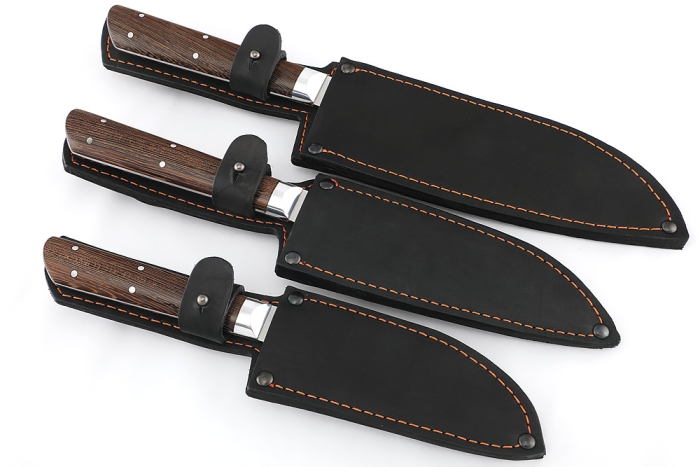 Комплект из 3-х кухонный ножей Сантоку кованая сталь 95х18 рукоять венге цельнометаллические