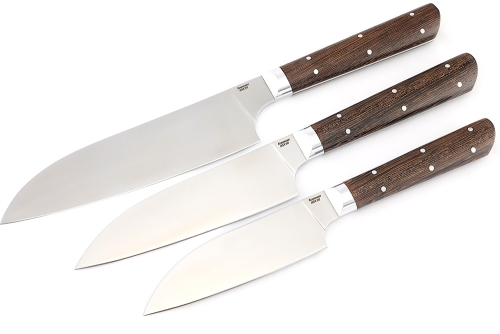 Комплект из 3-х кухонный ножей Сантоку кованая сталь 95х18 рукоять венге цельнометаллические