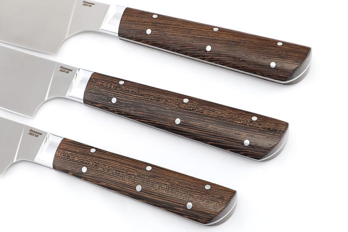 Комплект из 3-х кухонный ножей Сантоку кованая сталь 95х18 рукоять венге цельнометаллические