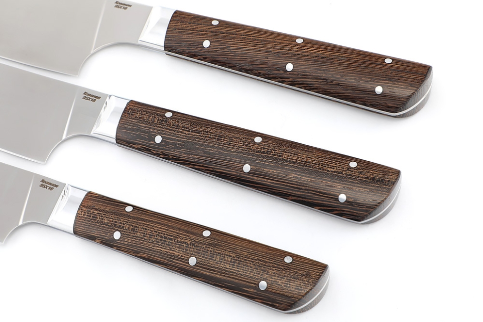 Комплект из 3-х кухонный ножей Сантоку кованая сталь 95х18 рукоять венге цельнометаллические