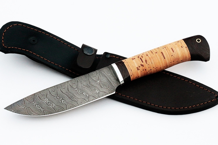 Нож Глухарь (дамаск, береста)