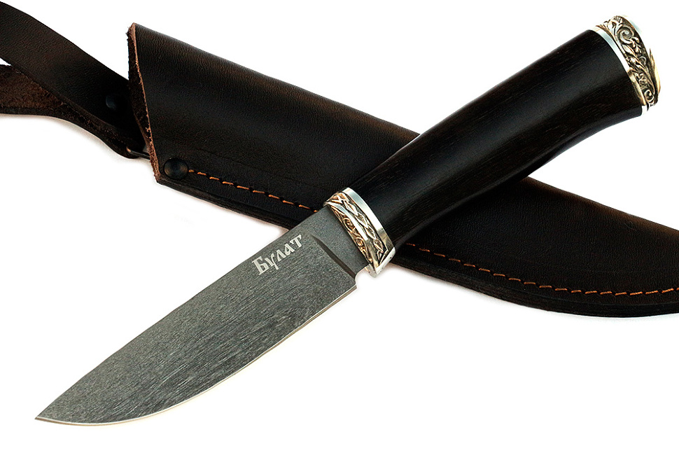 Нож Рысь (булат, чёрный граб - мельхиор)