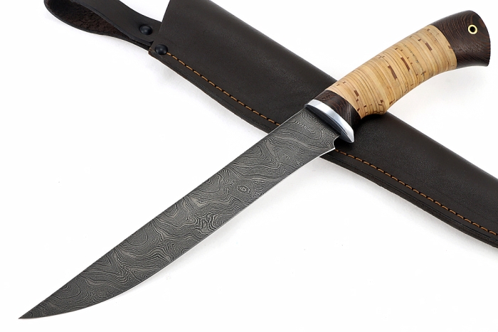 Нож Филейный большой (дамаск, береста)