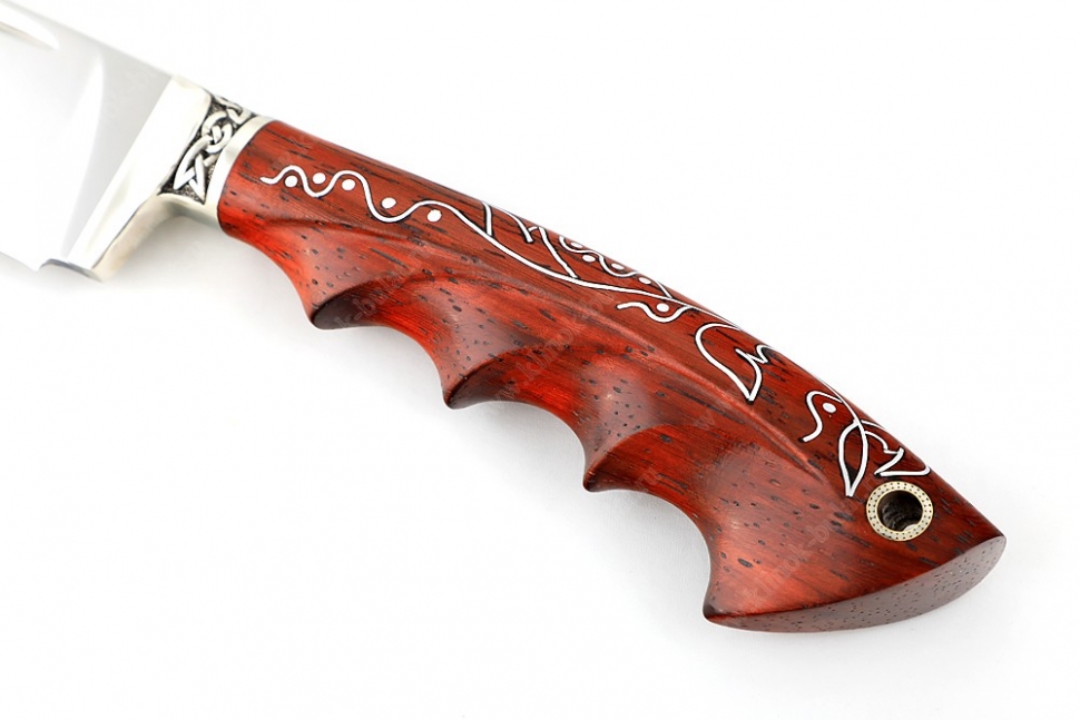 Нож Узбек-2 (порошковая сталь Elmax, падук, резная рукоять, инкрустация) мозаичная втулка под темляк
