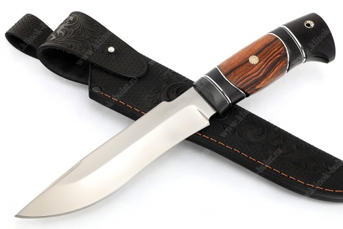 Нож Викинг (S390, больстер карбон, рукоять айронвуд, чёрный граб) мозаичные пины