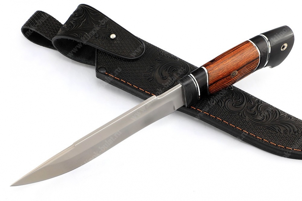 Нож Викинг (S390, больстер G10, рукоять айронвуд, чёрный граб) мозаичные пины