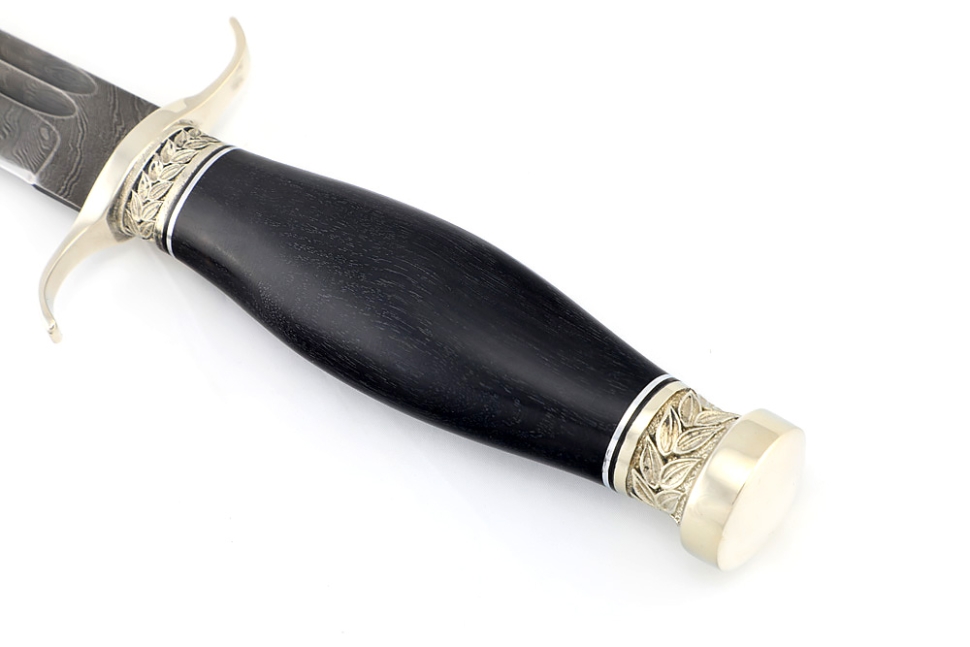 Нож Классика (дамаск-долы, чёрный граб - мельхиор)