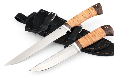 Рыболовная спарка - нож Филейный средний и нож Судак большой (х12МФ stone wash, береста)