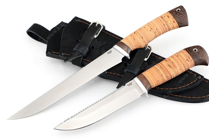 Рыболовная спарка - нож Филейный средний и нож Судак большой (х12МФ stone wash, береста)