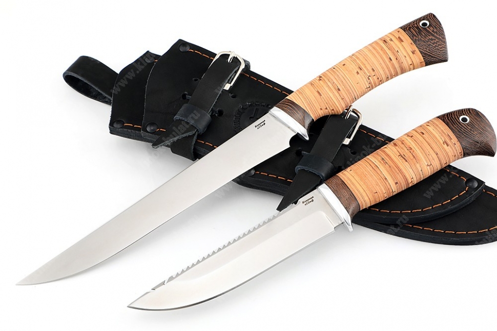 Рыболовная спарка - нож Филейный средний и нож Судак большой (х12МФ stone wash, береста)