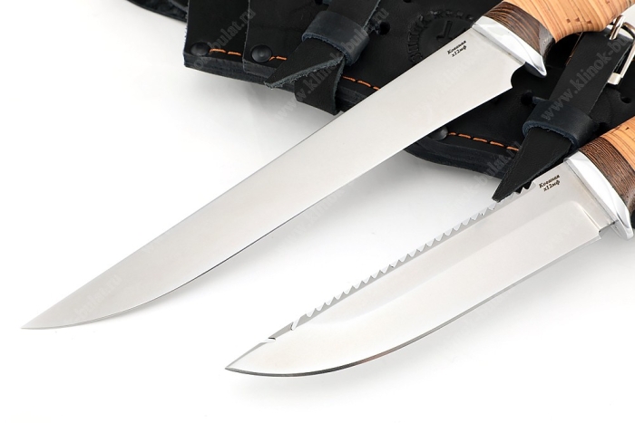 Рыболовная спарка - нож Филейный средний и нож Судак большой (х12МФ stone wash, береста)