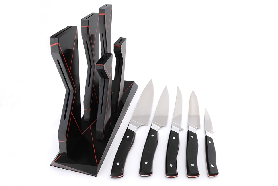 Набор кухонных ножей на подставке N690 G10 черная 5шт.