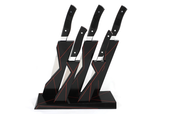 Набор кухонных ножей на подставке N690 G10 черная 5шт.