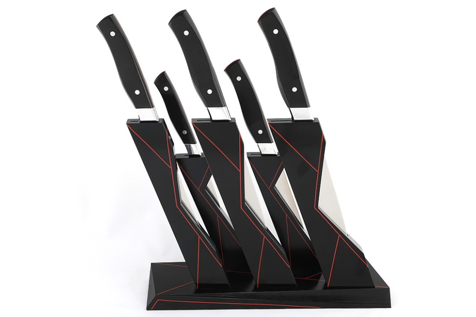 Набор кухонных ножей на подставке N690 G10 черная 5шт.