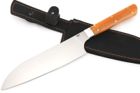 Кухонный нож Сантоку большой кованая сталь 95x18 рукоять карельская береза янтарная цельнометаллический