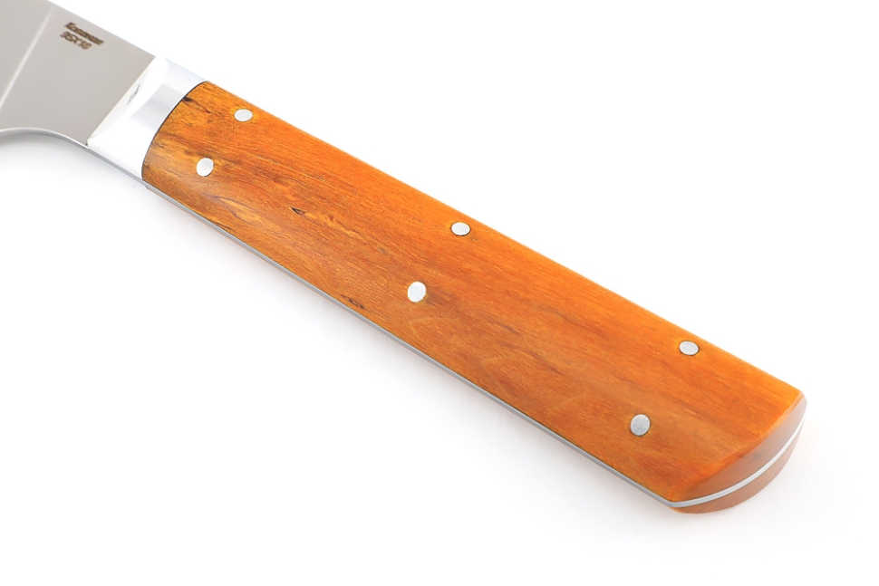 Кухонный нож Сантоку большой кованая сталь 95x18 рукоять карельская береза янтарная цельнометаллический