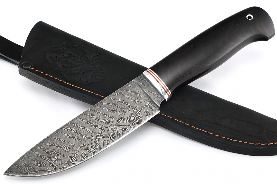 Нож Глухарь (дамаск, чёрный граб)