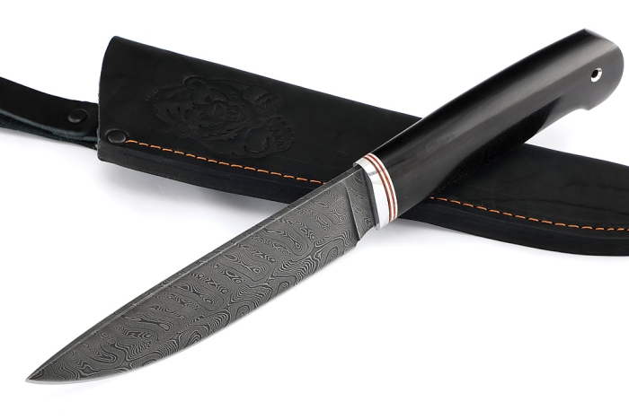Нож Глухарь (дамаск, чёрный граб)