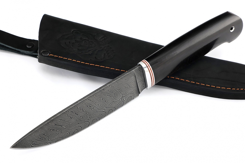 Нож Глухарь (дамаск, чёрный граб)