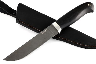 Нож Скорпион (булат, чёрный граб, гладкий мельхиор) всадной монтаж