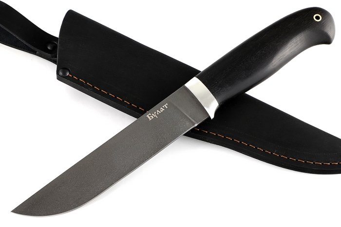 Нож Скорпион (булат, чёрный граб, гладкий мельхиор) всадной монтаж