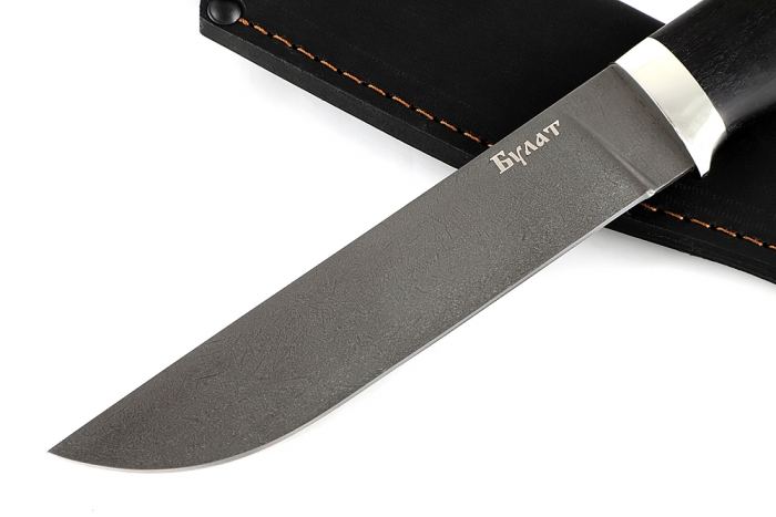 Нож Скорпион (булат, чёрный граб, гладкий мельхиор) всадной монтаж