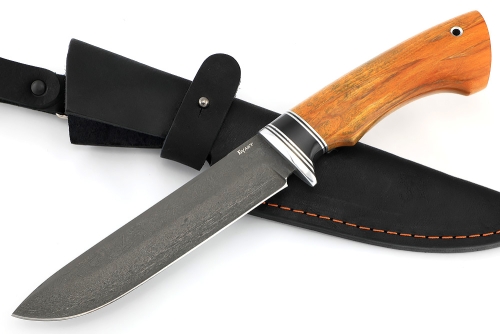 Нож Скат (булат, карельская берёза янтарная, вставка черный граб) 