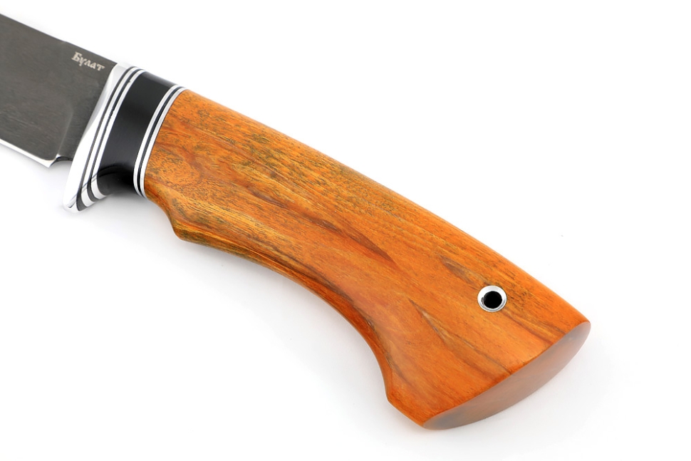 Нож Скат (булат, карельская берёза янтарная, вставка черный граб)