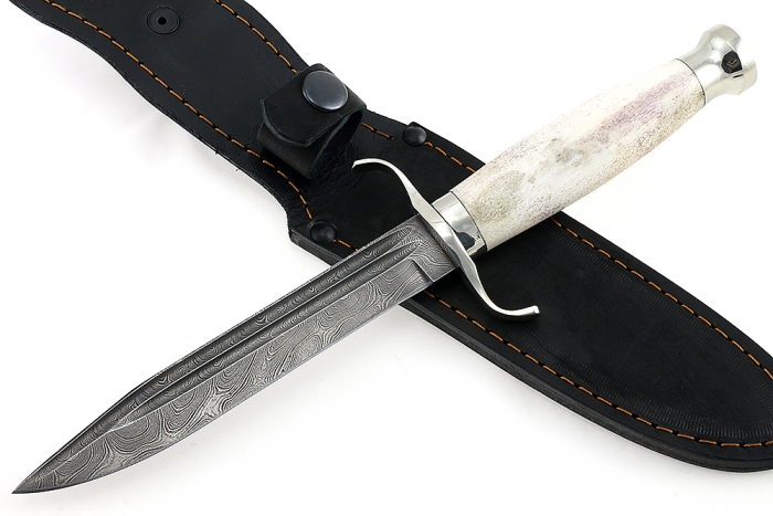 Нож Классика (дамаск-долы, рог лося - мельхиор)