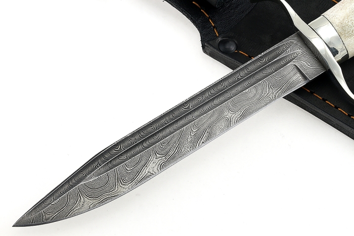 Нож Классика (дамаск-долы, рог лося - мельхиор) 