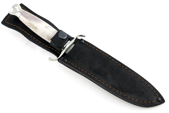 Нож Классика (дамаск-долы, рог лося - мельхиор) 