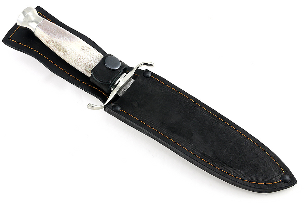 Нож Классика (дамаск-долы, рог лося - мельхиор) 