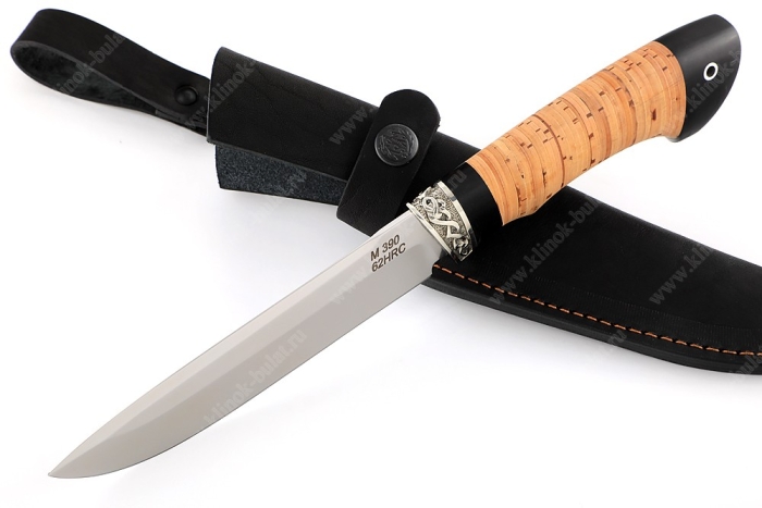 Нож Скат (порошковая сталь M390, береста, гарда мельхиор)