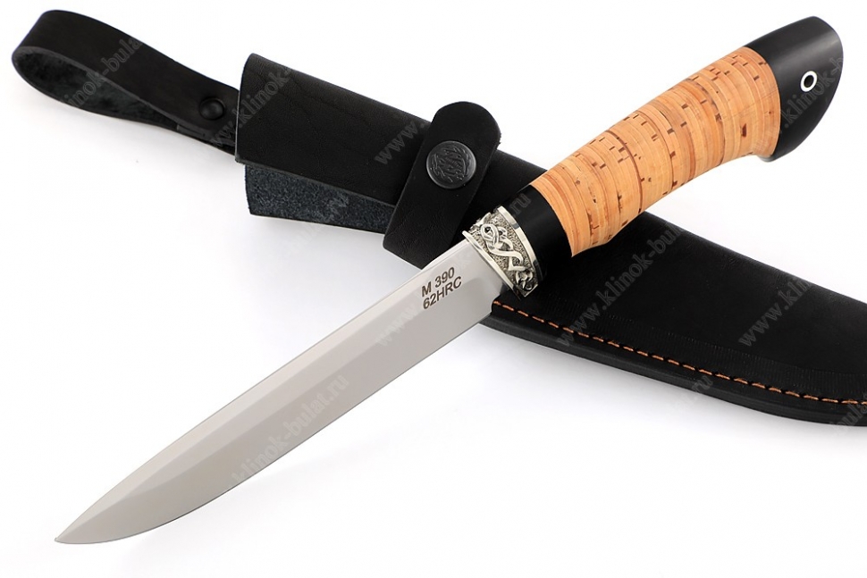 Нож Скат (порошковая сталь M390, береста, гарда мельхиор)