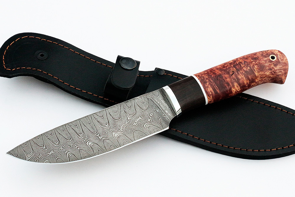 Нож Глухарь (дамаск, карельская берёза)