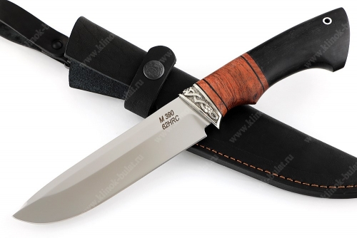 Нож Скат (порошковая сталь M390, бубинга - чёрный граб, гарда мельхиор)
