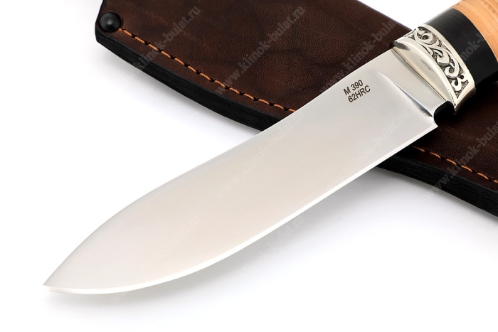 Нож Сафари (порошковая сталь М390, рукоять береста, больстер мельхиор)