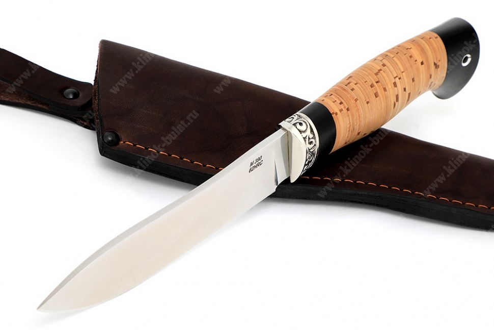 Нож Сафари (порошковая сталь М390, рукоять береста, больстер мельхиор)