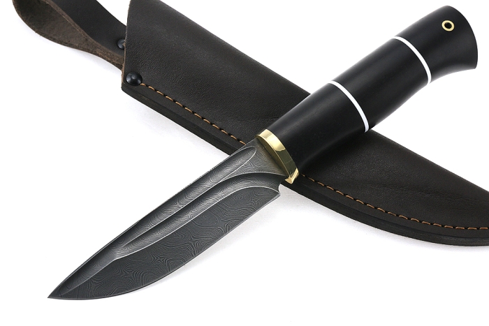 Нож Рысь (дамаск- долы, чёрный граб)