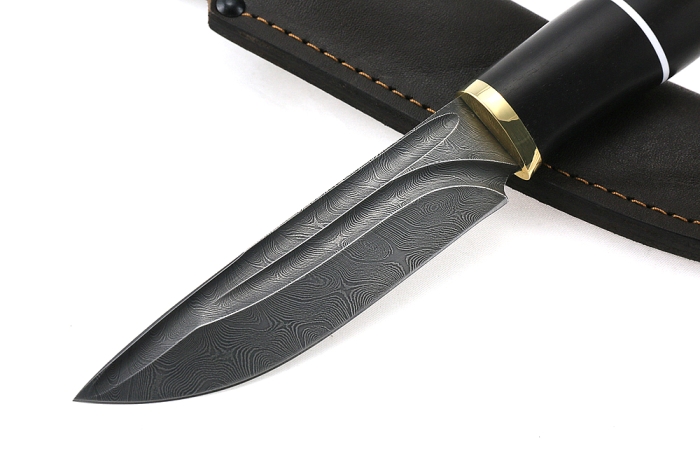 Нож Рысь (дамаск- долы, чёрный граб)