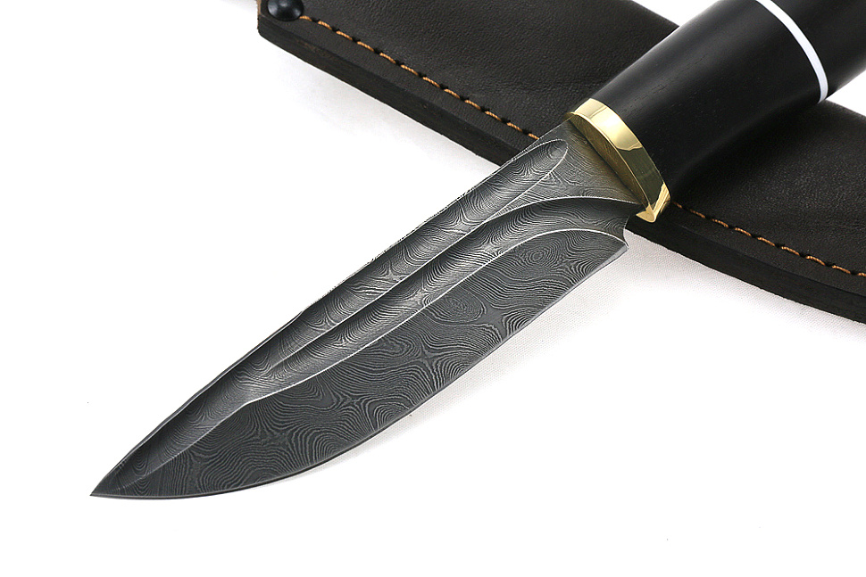 Нож Рысь (дамаск- долы, чёрный граб)