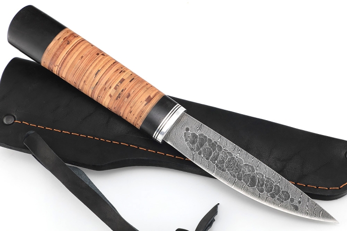 Нож Северный №1 (дамаск, кованый дол, береста)
